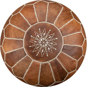 Leren Poef - Cognac bruin - Handgemaakt en hoge kwaliteit - Gevuld geleverd - Poufs&Pillows