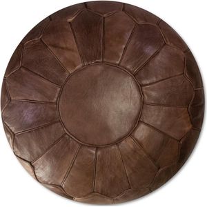 Poef Rond (XL) - Chocolade bruin - Poef Leer - Handgemaakt - Ø60 x 35cm - Gevuld geleverd