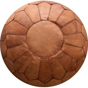 Poef Rond (XL) - Cognac bruin - Poef Leer - Ø60 x 35cm - Gevuld geleverd - Poufs&Pillows