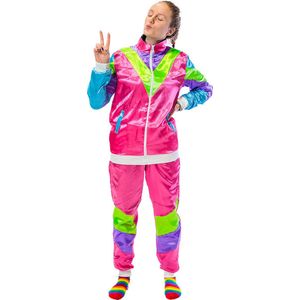 Fout trainingspak - Retro - Foute party kleding - 80s kostuum - Dames - Heren - Roze - Maat XS/S