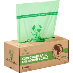Biozakken 6 liter  150 stuks biologisch afbreekbare afvalzakken – 35 x 36 cm - 100% composteerbare vuilniszakken - Incl. dispenser - gft afvalzakken