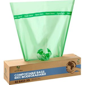 Mr. Green Mind Biozakken 30 liter 60 stuks biologisch afbreekbare afvalzakken – 72x54cm - 100% composteerbare vuilniszakken - Incl. dispenser - gft afvalzakken