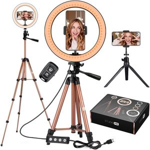 Studio ME Ringlamp met Statief - 10 inch - Rosegoud - 30 Lichtstanden