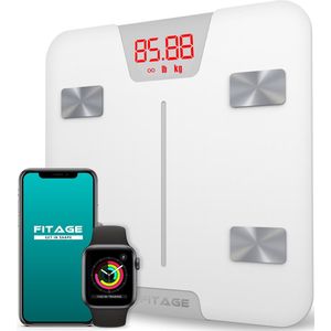 FITAGE Weegschaal Personenweegschaal Digitaal - Slimme Weegschaal met 17x Lichaamsanalyse - Weegschalen - FITAGE App - Wit