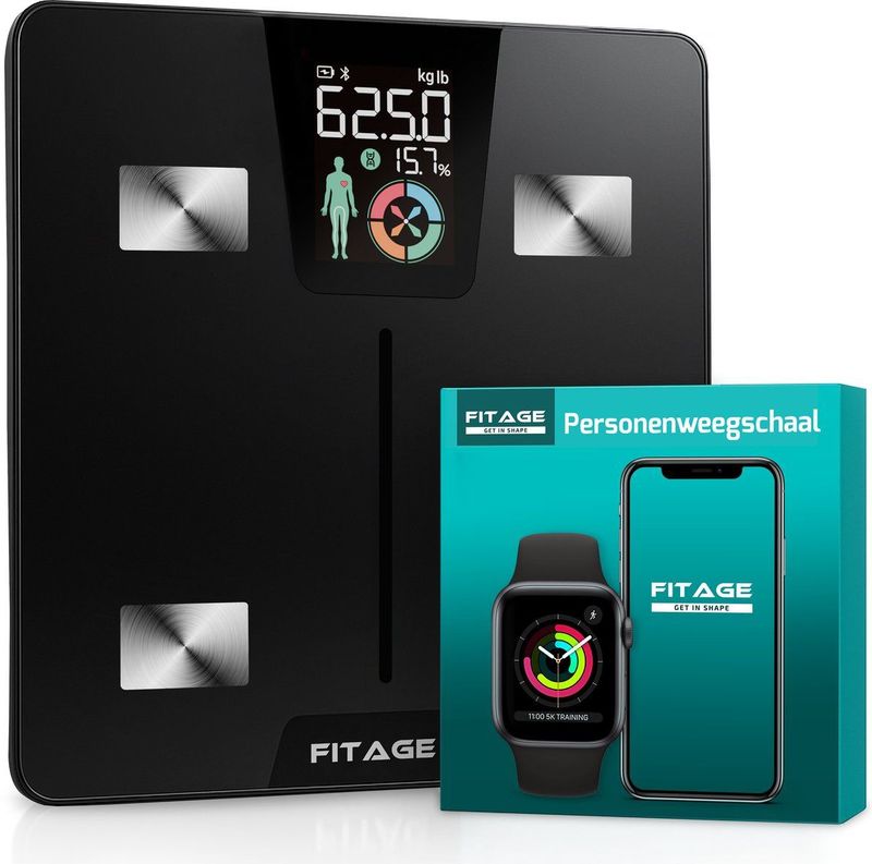 FITAGE - LCD Weegschaal - Digitaal - Slimme Weegschaal - Blauw - Kunststof