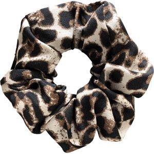 Scrunchie kraagjeskopen.nl - panterprint zwart beige satijn exclusieve extra groot haarwokkel haarelastiek - 1 stuk