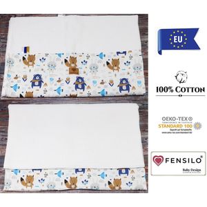Babydeken – Babydekbed - Dubbelzijdig dekbed met kussen -100cmx75cm- Plat kussen voor baby's – Blauw – Wit -  Baby dekbed - FENSILO