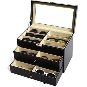 Fliex Brillen doos zonnebrillen opbergen Zwart - Slot - Voor 18 brilen