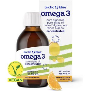 Arctic Blue – Omega 3 Algenolie - 850 mg DHA + 425 mg EPA - Sinaasappelsmaak - 60 Doseringen - Vegan Keurmerk