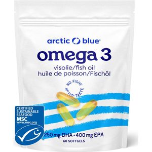 Arctic Blue - Omega 3 Visolie Capsules - 250 mg DHA + 400 mg EPA - 60 Doseringen - MSC Keurmerk