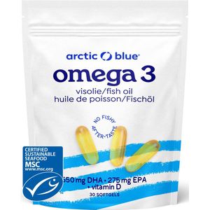 Arctic Blue - Omega 3 Visolie Capsules - 550 mg DHA + 275 mg EPA - Met Vit D - 30 Doseringen - MSC Keurmerk