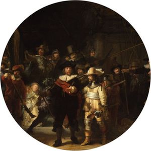 WallArt - The Night Watch - Behangcirkel - Meerkleurig - Vliesbehang - Diameter 190 cm