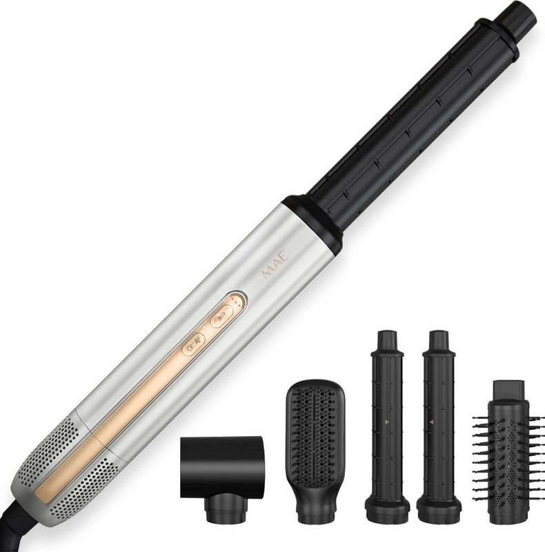 MAE® Airstyler II - Föhnborstel & Krulborstel - Krultang 5 in 1 Multistyler - Hairwrap - Haarstyler - Zilver