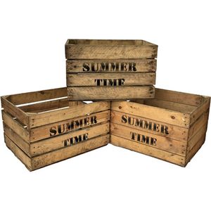 Fruitkist gebruikt met opdruk Summer Time Set van drie houten kratten.
