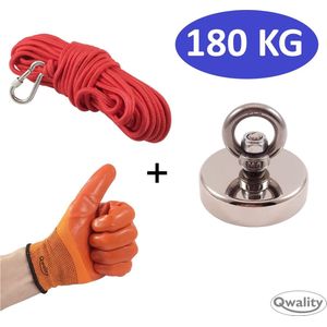 Complete Vismagneet Set - Starter - 180 KG Trekkracht - Magneetvissen - Met Borgmoer - Qwality