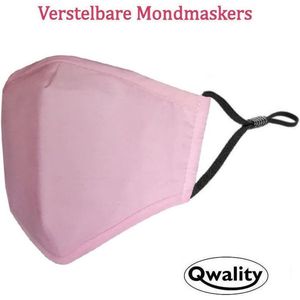 Mondkapje Wasbaar - Verstelbaar Mondmasker - Stof - Katoen - Met Neusbrug - Roze - Qwality