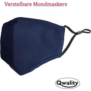 Mondkapje Wasbaar - Verstelbaar Mondmasker - Stof - Katoen - Met Neusbrug - Donker Blauw - Qwality