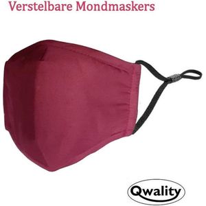 Mondkapje Wasbaar - Verstelbaar Mondmasker - Stof - Katoen - Met Neusbrug - Rood - Qwality