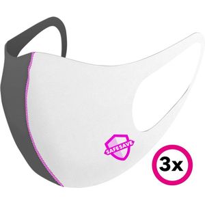 SAFESAVE niet medisch grijs wit mondkapje wasbaar en herbruikbaar- modieuze mondkapjes met print- duurzaam neopreen stoffen mondmaskers- uniseks ov geschikt face mask boven 13 jaar-3 stuks