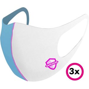 SAFESAVE niet medisch blauw wit mondkapje wasbaar en herbruikbaar- modieuze mondkapjes met print- duurzaam neopreen stoffen mondmaskers- uniseks ov geschikt face mask boven 13 jaar-3 stuks