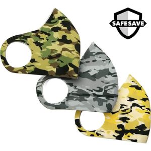 SafeSave mondkapjes wasbaar en herbruikbaar geen wegwerp -100% duurzaam neopreen stoffen alcohol vrij gesteriliseerd mondkapje-niet medisch mondmasker met print- face mask unisex dames en heren-gezichtsmasker volwassen/jongens/meisjes - 3 stuks