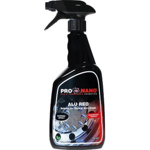 ProNano | Pro Nano Alu Red 750ML | Velgen Reiniger | Ready to Use | Nano Technologie | Alu Red is effectief, pH-gebalanceerd en zuurvrij product. Het wordt gebruikt voor het reinigen van wielen. Speciaal ontwikkeld voor Alcoa en Dura Bright Velgen