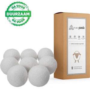 Tiny Panda - Wasbollen - Droger Ballen XL 8 stuks – Zero waste Dryer Balls - Duurzaam – Wasverzachter – Herbruikbare Drogerballen – Droogt de was sneller