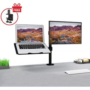 Säkert ® – Monitor arm laptop en scherm (tot 32 inch) – Monitor beugel ook geschikt voor 2 schermen – Voor bureau bevestiging – Zwart
