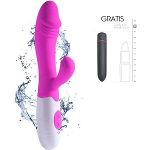 YourPleasure - Tarzan Vibrator - met GRATIS bullet vibrator - Elektrische Dildo - Vibrerende Dildo - Clitoris stimulerend - 30 standen �– 20 cm - Roze/Wit