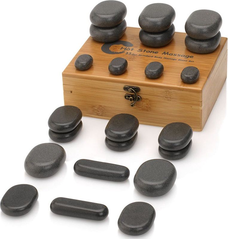 ZenGrowth - Hotstones - 22 Stuks - Massage Stenen - 100% Basaltsteen - Inclusief Bamboe Opbergdoos