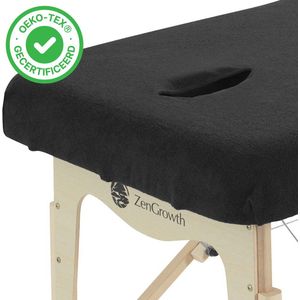 ZenGrowth - Badstof Hoeslaken - Zwart - Geschikt voor Massagetafels - 280 gram/m2 Dikte - Met Uitsparing