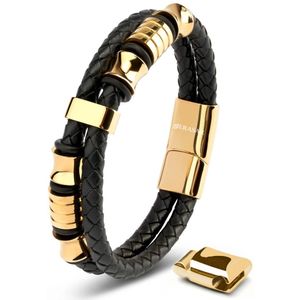 SERASAR Armband Leer voor Heren Goud 20cm Lederen Armband Leren-Armband Mannen-Armband Mannenpolsband Cadeau Man Armversiering Sieraden Vlechtarmband Wikkelarmband Leren-Ketting Leather Bracelet Men
