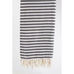 uit Turkije By Aquatolia Hamamdoek Knidos met Witte Strepen - 100% Zacht Katoen - Strandlaken - Handdoek - Donkergrijs - 100cm x 180cm - Originele hamamdoek uit Turkije