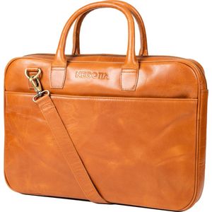 NEGOTIA Delta - Laptoptas 15 6 inch - Laptoptas Leer - Aktetas - Werktas - Messenger Bag - Schoudertas Heren/Dames - Luxe Top-Grain Leer - Bruin