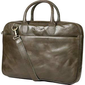 NEGOTIA Delta - Laptoptas 15 6 inch - Laptoptas Leer - Aktetas - Werktas - Messenger Bag - Schoudertas Heren/Dames - Luxe Top-Grain Leer - Groen