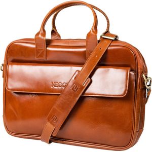 NEGOTIA Alpha - Laptoptas 15 6 inch - Laptoptas Leer - Aktetas - Werktas - Messenger Bag - Schoudertas Heren/Dames - Luxe Top-Grain Leer - Bruin