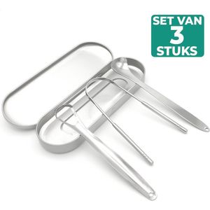 Elency Luxe 3-delige Tongschraper Set tegen Slechte Adem – Tongreiniger – Mondhygiëne – Tongborstel – Mondverzorging – Duurzaam en Herbruikbaar – Schone Tong – Frisse Adem – RVS