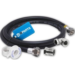 Dparts gasslang M24 aansluitset - 2 meter - voor losstaande gasfornuis - set met PTFE gastape en comfortaansluiting 1/2 naar m24 haaks en recht - 200cm 2m - gas slang fornuis