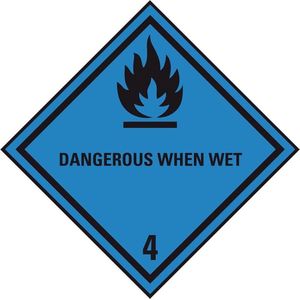 ADR klasse 4.3 sticker ontvlambaar met water met tekst 50 x 50 mm - 10 stuks per kaart