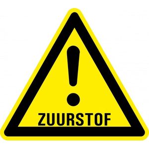Waarschuwingssticker zuurstof - zelfklevende folie - 200 mm - geel zwart