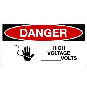 Sticker 'Danger: High voltage ... Volts' 200 x 100 mm