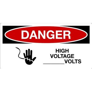 Sticker 'Danger: High voltage ... Volts' 300 x 150 mm