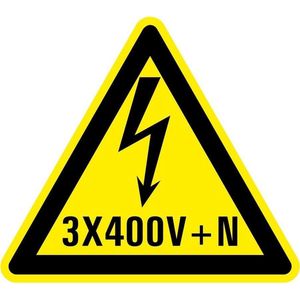 Waarschuwingsbord elektrische spanning 3x400v+N - kunststof 400 mm