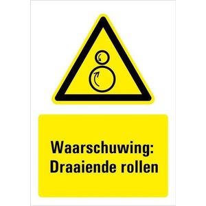Waarschuwing voor draaiende rollen bord met tekst 297 x 420 mm