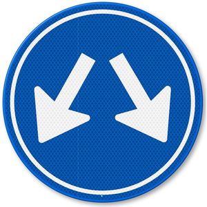 Verkeersbord D3 gebod aan beide zijde passeren - aluminium DOR 600 mm Klasse 2 - 10 jaar garantie