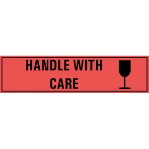 Handle with care sticker, oranje zwart 200 x 50 mm
