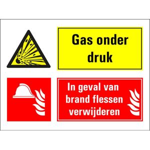Gassen onder druk, bij brand flessen verwijderen sticker 400 x 300 mm