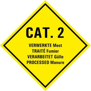 Categorie 2 verwerkte mest bord met tekst - kunststof 200 x 200 mm
