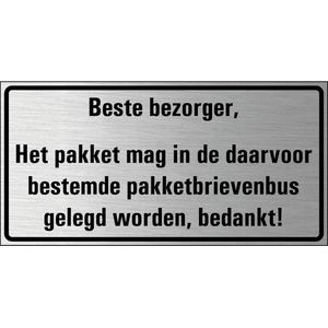 Pakketbrievenbus bordje, geborsteld aluminium 300 x 150 mm