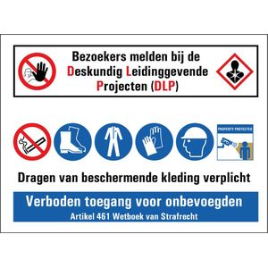Bezoekers melden bij DLP bouwplaats sticker 400 x 300 mm